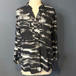 Michael Kors Small Black White & Gray Women's long Sleeve Blouse.